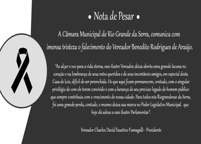 Nota de Pesar - Vereador Benedito Rodrigues de Araújo